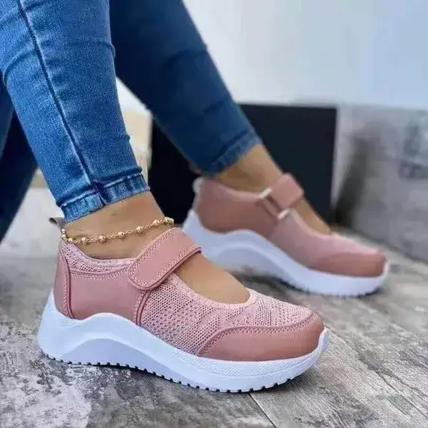 Womens Velcro Platform Sneakers | UV-Resistant Low-Top Casual Shoes in Blue, Pink, Red, White
