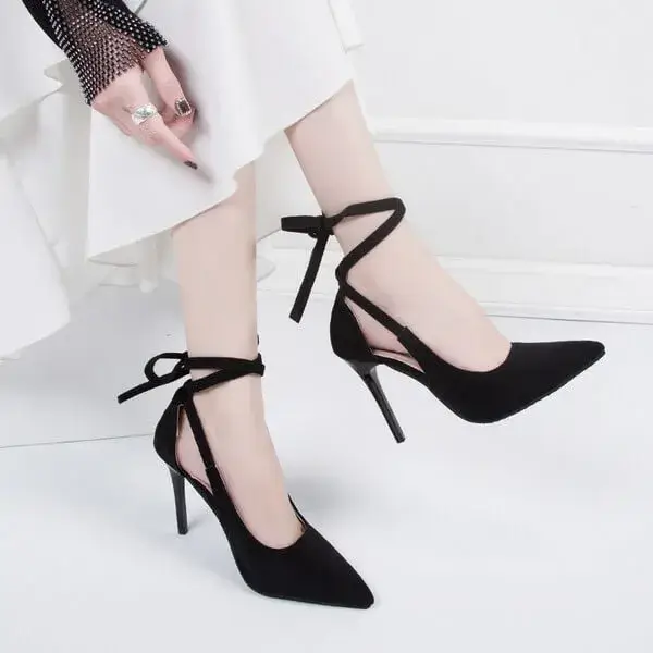 Bobbyshoe Women Fashion Solid Color Plus Size Strap Pointed Toe Suede High Heel Sandals Pumps